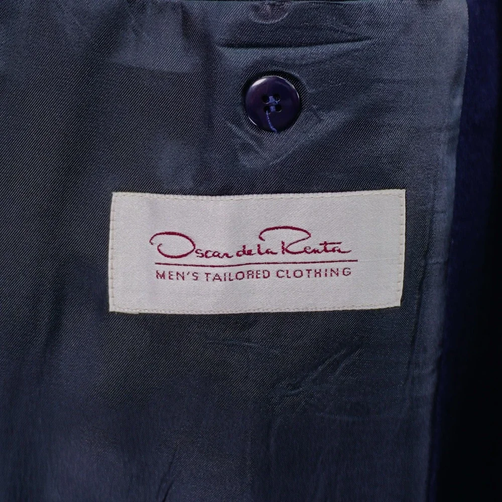 Oscar De La Renta Blue Wool 6 Gold Button Peak‎ Lapel Blazer 44L / Slim Fit 46L